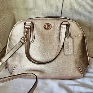 Coach Rose Gold Metallic Leather Prince Street Satchel with Turn-Lock Detail